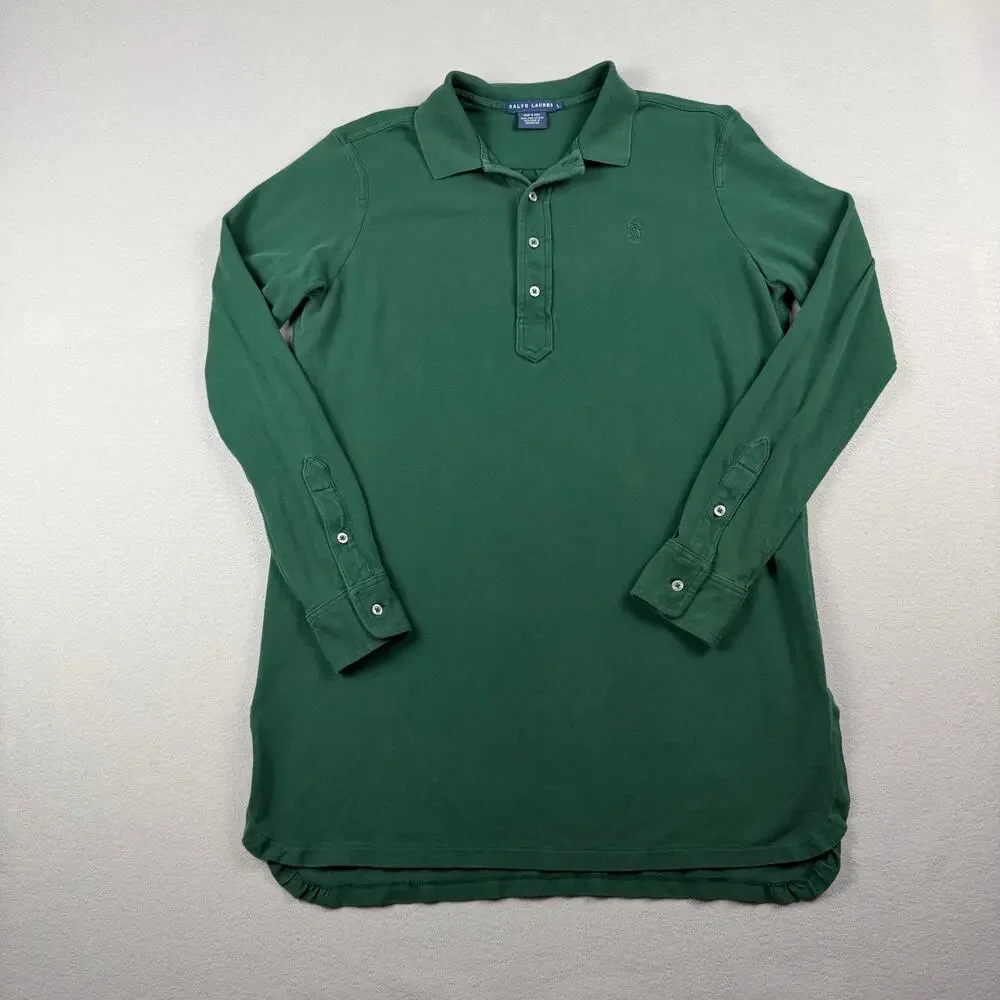 Ralph Lauren Green Pima Cotton Long Sleeve Polo L